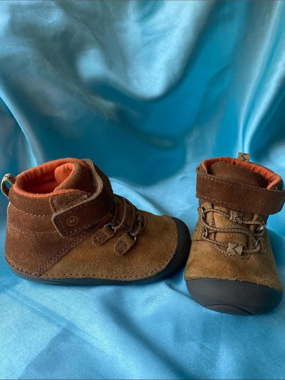 Stride Rite Boys Blake Brown Suede Ankle Boots with Orange Lining